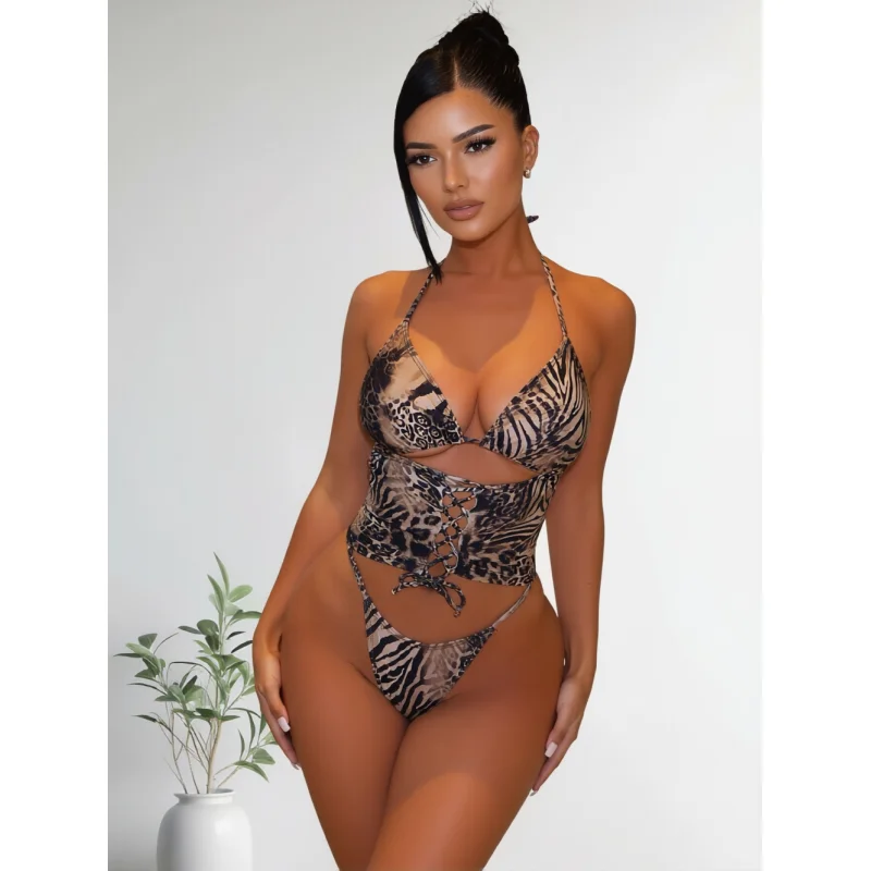 Women Breathable Various Wear Way Bikini Set Two Piece Swimsuit Fashion Bathing Suit Swimwear Brown