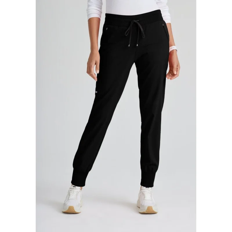 Women's Eden Jogger Scrub Pant - Greys Anatomy Spandex Stretch Collection / Color - Black / Fit - Regular / Sizes - XS, S, M, L, XL, 2XL, 3XL by Barco Uniforms