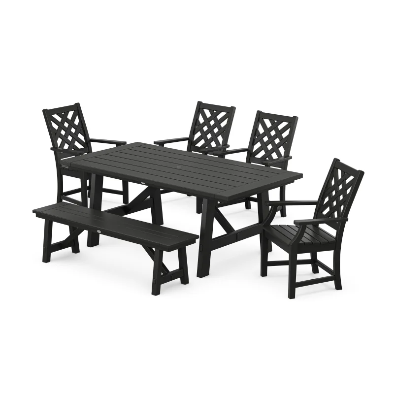 Wovendale 6-Piece Rustic Farmhouse Dining Set with Bench Black