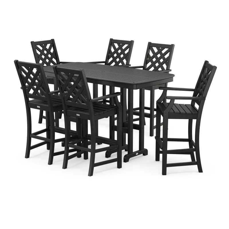 Wovendale Arm Chair 7-Piece Bar Set Black