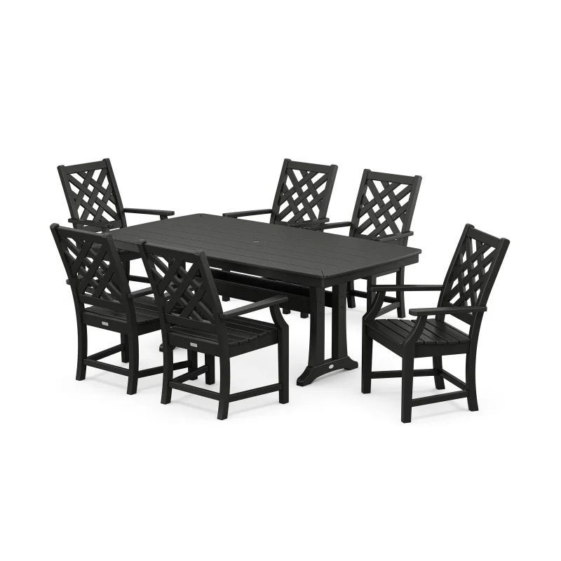 Wovendale Arm Chair 7-Piece Dining Set with Trestle Legs Black