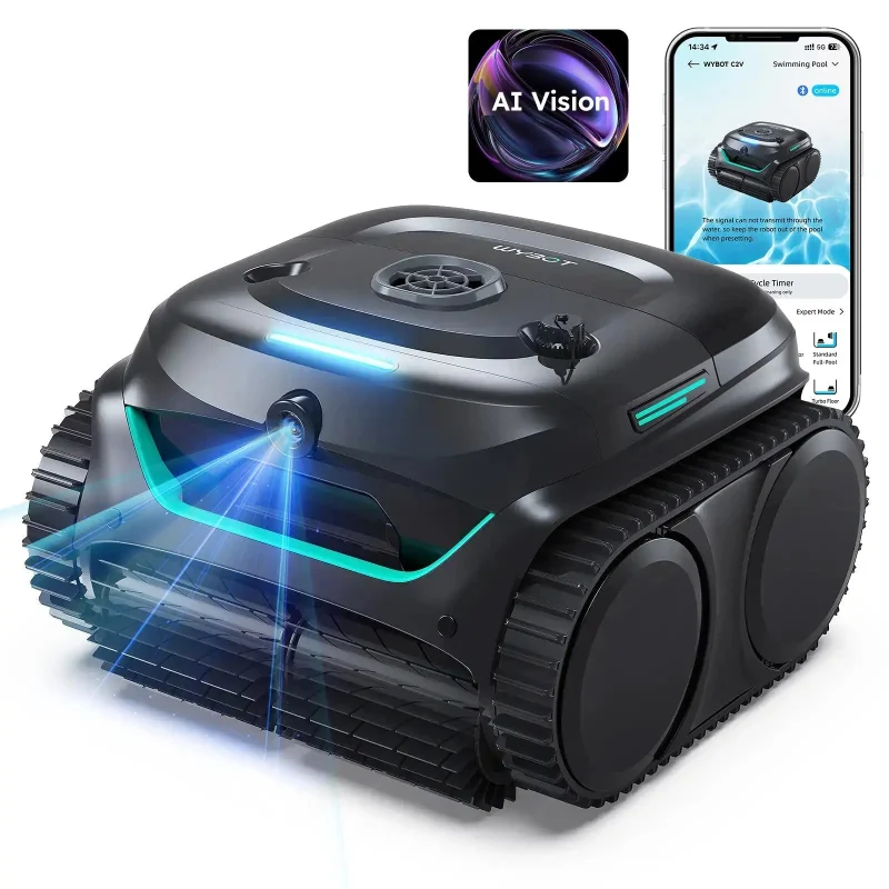 WYBOT C2 Vision Cordless Robotic Pool CleanerAI Camera Debris Targeting Black