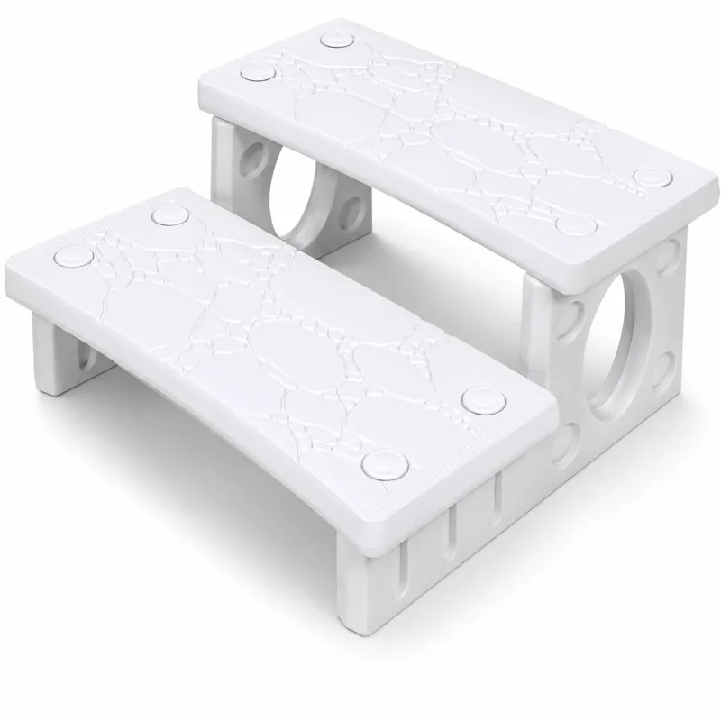 XtremepowerUS 2-Steps Heavy Duty Plastic Resin Spa Steps - Hot Tub, Inflatable Pool, and Patio Accessories, for Outdoor Use, Weatherproof Materials, White
