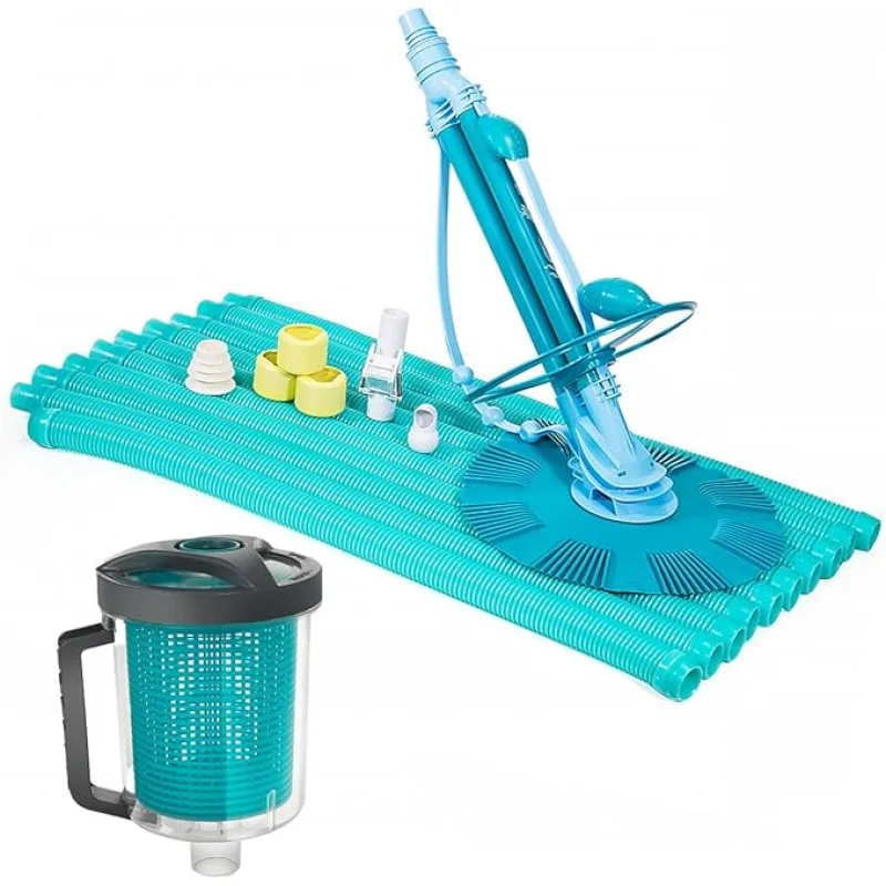XtremepowerUS 30ft InGround Suction Vacuum Pool Cleaner SetClimb Wall Automatic Pool Cleaner with Hose, Medium Leaf Canister, Basket & Skimmer Sock (6 Pack)