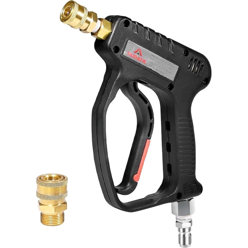 YAMATIC Pressure Washer Short Gun 5000 PSI - Stainless Steel 3/8" Swivel Plug & M22-14mm Coupler, Power Washer Stubby Trigger Handle with 1/4" Quick Connect for Foam Cannon Car Wash