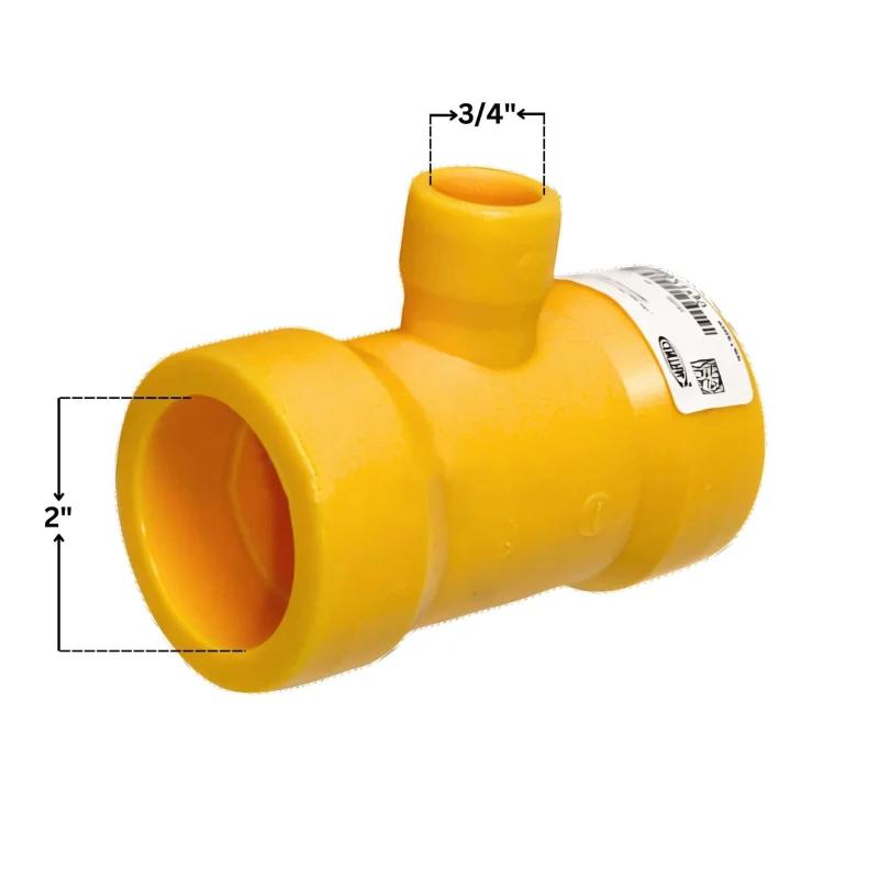 Yellow Poly Reducer Fusion Tee 2" x 2" x 3/4" - IPS Gas Fitting (IPS-IPSSRT234)