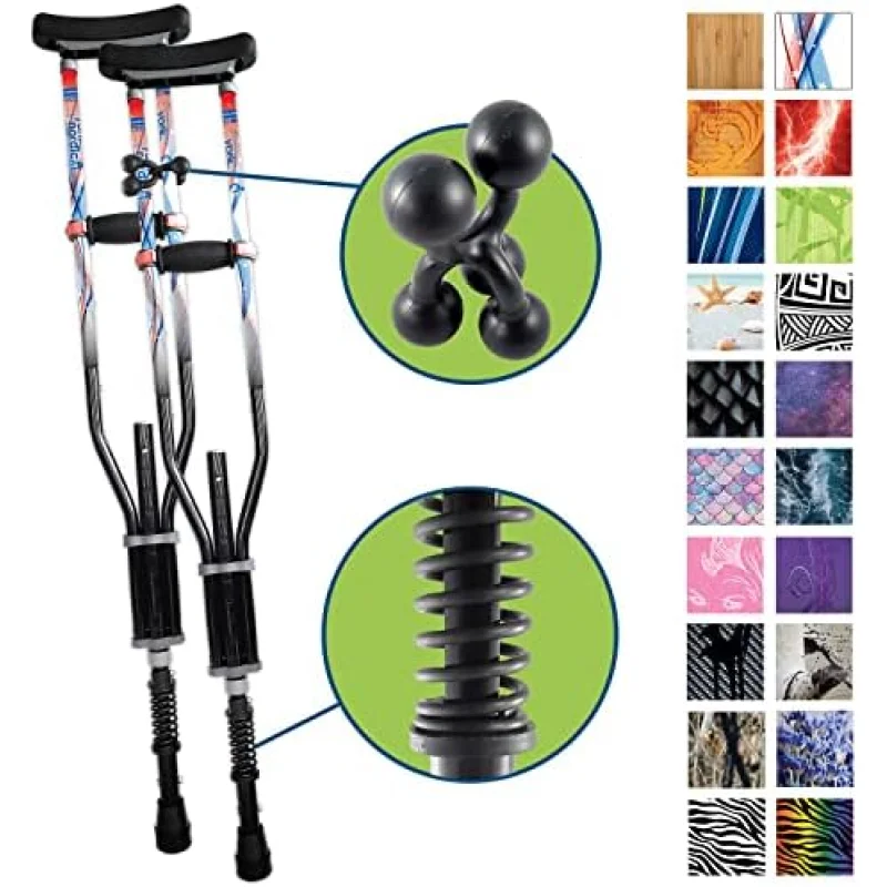 York Nordic - Spring Cushion Crutches Perfect for Sports Injuries and Travel - Heights 4'7" to 6'6" - Adjust Down to 22" for Travel